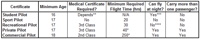 Pilot Certificate Summary Table